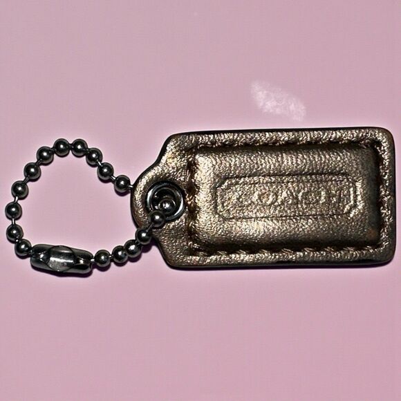 Coach Gold Metallic Leather Hang Tag Bag Charm Keychain Accessory - Picture 2 of 10